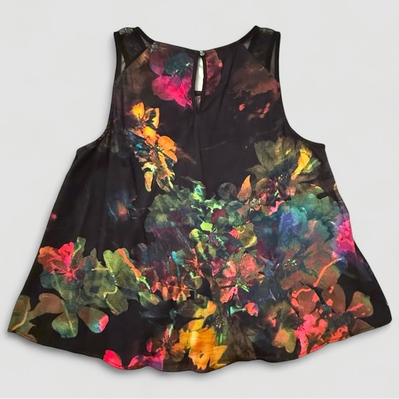 Weston Vibrant Sheer Floral Sleeveless Tank Top with Keyhole Back - Size Small - Picture 4 of 4